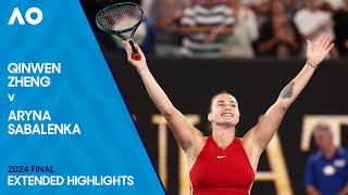 Qinwen Zheng v Aryna Sabalenka Extended Highlights  Australian Open 2024 Final [upl. by Kucik36]