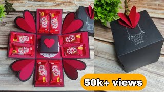 Chocolate Explosion Box 🎁 With Photo Ladder Box InsideDIY valentines day Card❤️diycrafts [upl. by Nomelif]