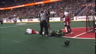 NLL Ouch amp Ouch Saskatchewan Rushs Zack Greer takes punch then ball to the face [upl. by Arlette429]