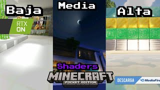 3 shaders RTX ON para gama baja media y alta Minecraft pe [upl. by Ytram]