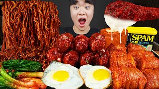 ASMR MUKBANG 직접 만든 양념 치킨먹방 치즈 통스팸 짜파게티 레시피 amp 먹방 FRIED CHICKEN AND BLACK BEAN NOODLES EATING SOUND [upl. by Hussein]