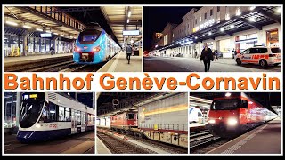 Geneva Train Station  Nachts beim Bahnhof GenèveCornavin Stadt Genf Schweiz 2021 [upl. by Trebo]