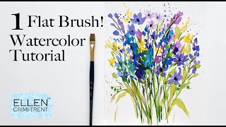 Easy Watercolor Wildflowers using 1 FLAT BRUSH [upl. by Novyar]