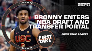 🚨 Bronny James DECLARES for NBA DRAFT amp ENTERS TRANSFER PORTAL 🚨 Stephen A REACTS  First Take [upl. by Ylac884]