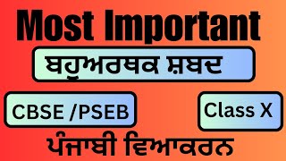 Class 10  Bahu Arthak shabad in Punjabi  CBSE  PSEB Punjabi Vyakaran  Complete Punjabi grammar [upl. by Lleddaw]