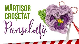 Mărțișor panseluță croșetat  Tutorial broșă croșetată începători [upl. by Jonette114]