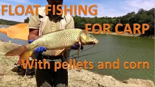 FLOAT FISHING FOR CARP with Pellets and corn [upl. by Iene]