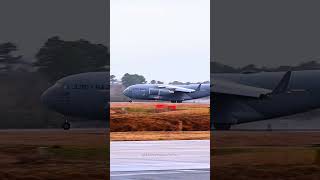 The C17 uses strong thrust to complete a short takeoff usairforce usaf c17globemaster [upl. by Alyaj414]