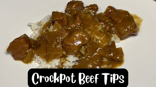 EASY CROCKPOT BEEF TIPS AND GRAVY [upl. by Dlonyer362]