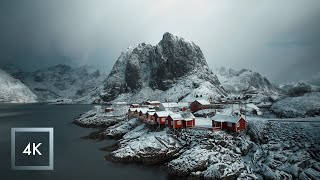 Snowfall in The Lofoten Islands Norway Nature Sounds for Sleep Hamnøy and Reine  4K [upl. by Naellij]