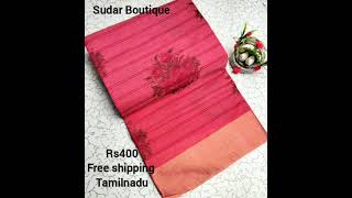 Fancy cotton sarees with blouse Rs400 free shipping Tamilnadu whatsApp 7845615933Sudar Boutique [upl. by Annoyek]