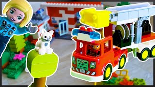 Lego Duplo Story Fire Truck  Fire Station  Brigade operation Accident Train Police Cat [upl. by Mosora337]