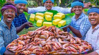 BUTTER GARLIC PRAWNS  Shrimp Roast with Butter  Spicy Prawn Recipe Cooking in Village [upl. by Ylle189]