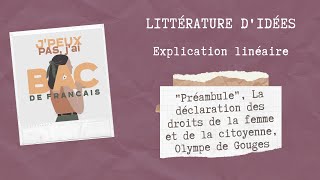 EXPLICATION LINÉAIRE PRÉAMBULE LA DÉCLARATION DES DROITS DE LA FEMME OLYMPE DE GOUGES [upl. by Erehc502]