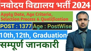 NVS Non Teaching Vacancy 2024  Navodaya Vidyalaya Syllabus Age Exam Pattern Post Eligibility [upl. by Aibonez]