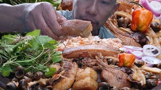 COOK AND EAT PORK COOK WITH SNAIL BAMBOO SHOOTS AND AXONE  PORK SNAIL CURRY RECIPE  NAGA MUKBANG [upl. by Akinehc]