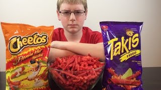 13yrold does Takis Fuego amp Hot Cheetos Challenge  Crude Brothers [upl. by Liatnahs589]