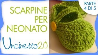 Tutorial uncinetto  Scarpine per neonato  4 di 5 [upl. by Leese]