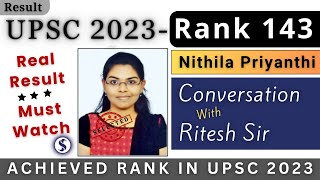 UPSC IAS Topper 2023  Nithila Priyanthi  Rank 143  UPSC CSE Result 202324 [upl. by Rafaela]