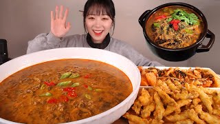 제가 할머니👵라뇨😱 추어탕 추어튀김 총각김치 먹방  Korean food loach soup Fried loach mukbang [upl. by Cira]