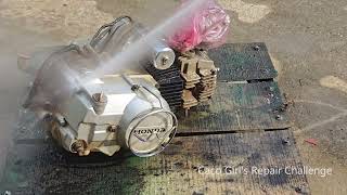 Caco Girls Repair Challenge Restore a HONDA engine from scrap to a new engine [upl. by Bulley]