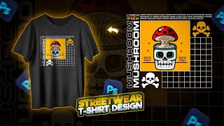 How to Make Skull Mushroom Streetwear Design in Photoshop 2023  Skull Streetwear Design [upl. by Neirrad]