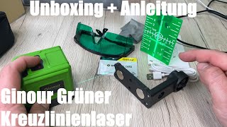 Kreuzlinienlaser Ginour 30M selbstnivellierendes Linienlaser ±02 mmm Grün Unboxing und Anleitung [upl. by Manup492]