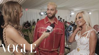 Donatella Versace amp Maluma on Their Bedazzled Met Outfits  Met Gala 2021 With Emma Chamberlain [upl. by Zane]