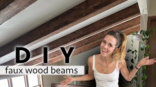 DIY Distressed Faux Beams Ceiling Transformation [upl. by Esinal259]