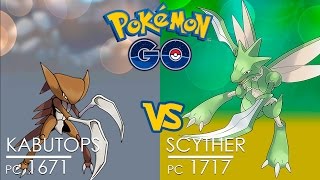 Pokémon GO Gym Battle ☢ Kabutops with STONE EDGE vs Scyther [upl. by Hagar]