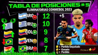 TABLA DE POSICIONES FECHA 5 🔥 ELIMINATORIAS SUDAMERICANAS CONMEBOL 2023 [upl. by Aniratac352]