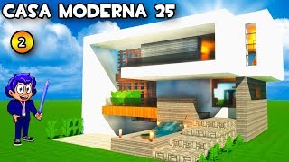 CASA MODERNA 25 CON SÓTANO Y FUENTE EN MINECRAFT🏡 CÓMO CONSTRUIR⛲️Parte 2 [upl. by Simsar]