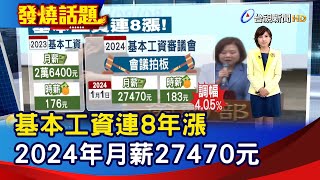 基本工資連8年漲 2024年月薪27470元【發燒話題】20230908 [upl. by Merrile]