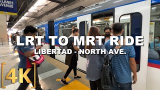 2 Train Rides From LRT1 to MRT3  Libertad to North Ave Full Ride Tour  4K  Philippines [upl. by Urbas503]