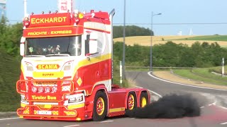 Truckshow Ciney 2022 with Scania V8 open pipes sound Volvo T Cab and other beautiful trucks [upl. by Kecaj]