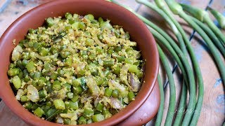 South Indian Style Garlic Scape Stirfry  Onion scapes Stirfy  Mancahtti Kitchen [upl. by Forster]