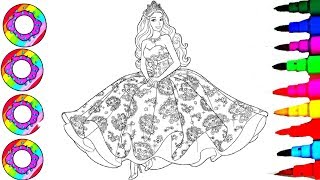 Disneys Barbie in Rainbow Dress Coloring Sheet Coloring Pages l How to Colo Learn Colors [upl. by Wenonah796]