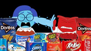 INSIDE OUT 2 Mukbang 인사이드 아웃 먹방 Anger Eats Red Food Vs Sadness Eats Blue Food [upl. by Anahpets]