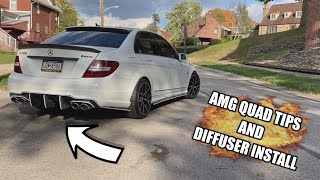 MERCEDES W204 CARBON FIBER DIFFUSER AND AMG QUAD TIP INSTALL [upl. by Tristram]