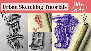 Urban Sketching Techniques ⚱ For beginners  Tutorial  Draw with me [upl. by Sanoj]