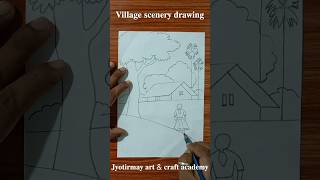 Il Drawing scenery step by step ll easy villag drawing ll [upl. by Eeneg390]