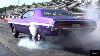 426 Hemi GTX vs 440  6 Pack Challenger  14 Mile Drag Race amp Burn Out Video  Road Test TV ® [upl. by Noired]