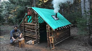 Log Cabin Building in the Woods  Off Grid Living Overnight Bushcraft Camping Survival Skills [upl. by Garcia]