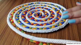 Easy Rug Making At Home Using Rope And Fabric  DIY Doormat  घर में mat बनाने का आसान तरीका। [upl. by Farlee]