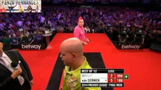 PDC Premier League of Darts 2014  Week 15  van Gerwen VS Wright [upl. by Ydnem]