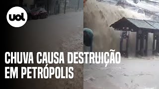 Chuva em Petrópolis temporal causa destruição desabamentos e alagamentos [upl. by Heyer]