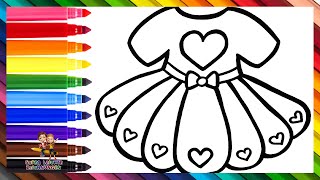 Zeichnen und Ausmalen eines Kleides mit Herzen 👗❤️🧡💛💚💙💜🌈 Zeichnungen für Kinder [upl. by Valerio951]