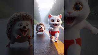 Cat chased by hedgehog cat cutecat cute [upl. by Akirdnas]