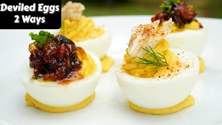 Deviled Eggs 2 Ways  Jalapeno Bacon Jam amp Crab Stuffed Deviled Eggs [upl. by Eledoya]