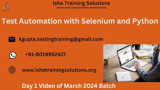 Selenium and Python Day 1 Video On 6th march 2024 Call or WhatsApp us on 918019952427 to Enroll [upl. by Jeanne203]